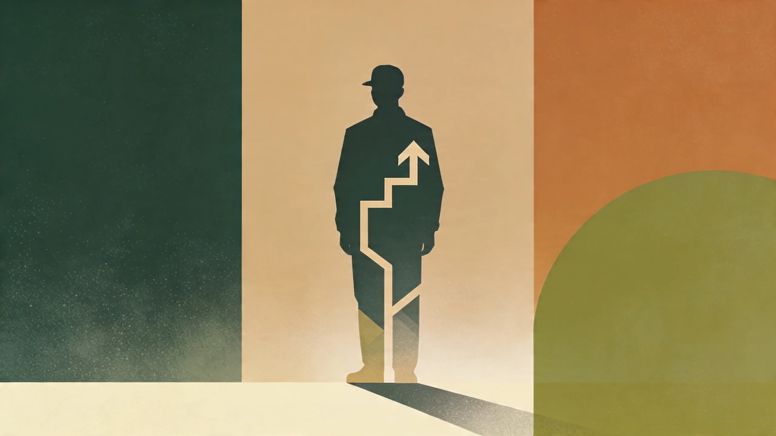 Abstract illustration of pest control technician silhouette with geometric pattern suggesting career mobility and growth