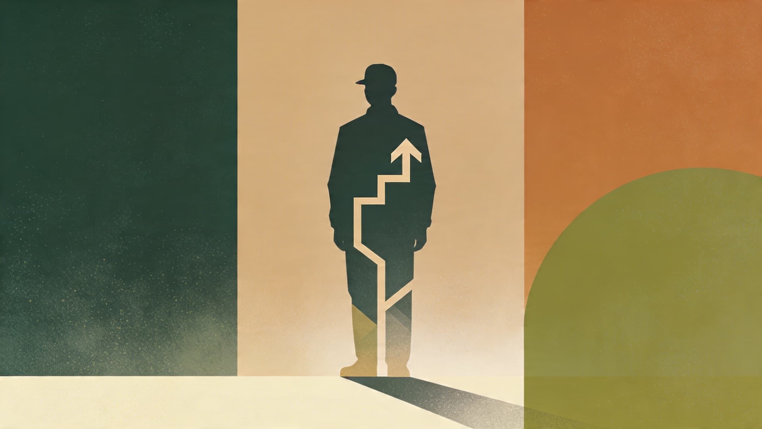 Abstract illustration of pest control technician silhouette with geometric pattern suggesting career mobility and growth