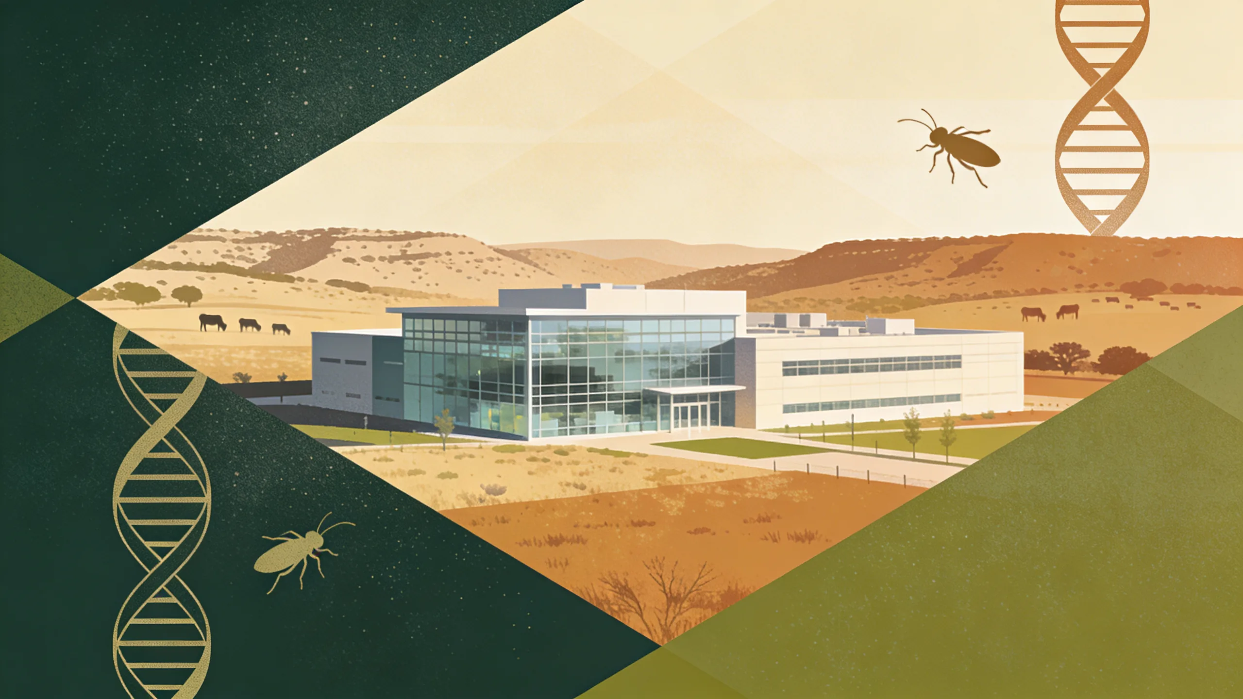 Modern research laboratory building with Texas Hill Country landscape, scientific facility architecture