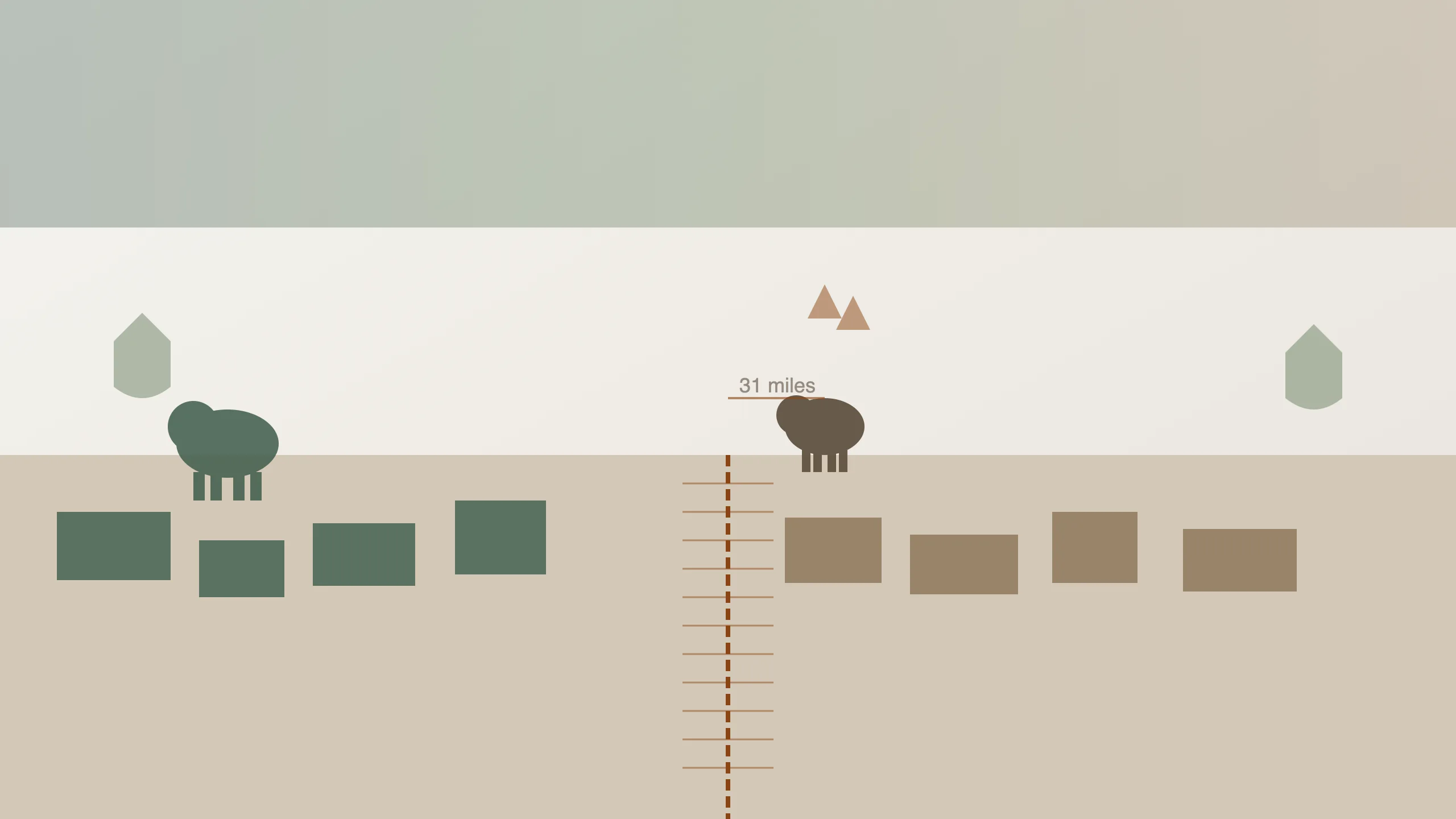 Abstract illustration of Texas-Mexico border landscape with livestock silhouette and biosecurity barrier symbols