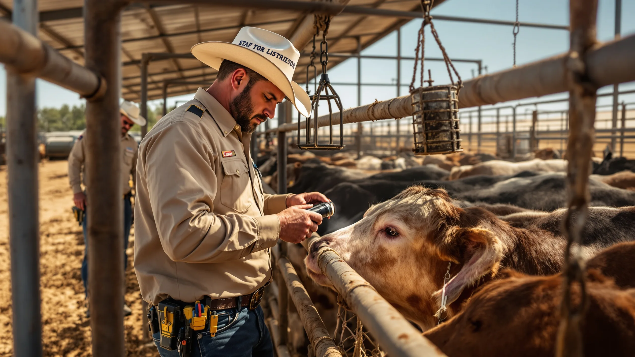Texas border region with livestock inspection checkpoint and agricultural landscape