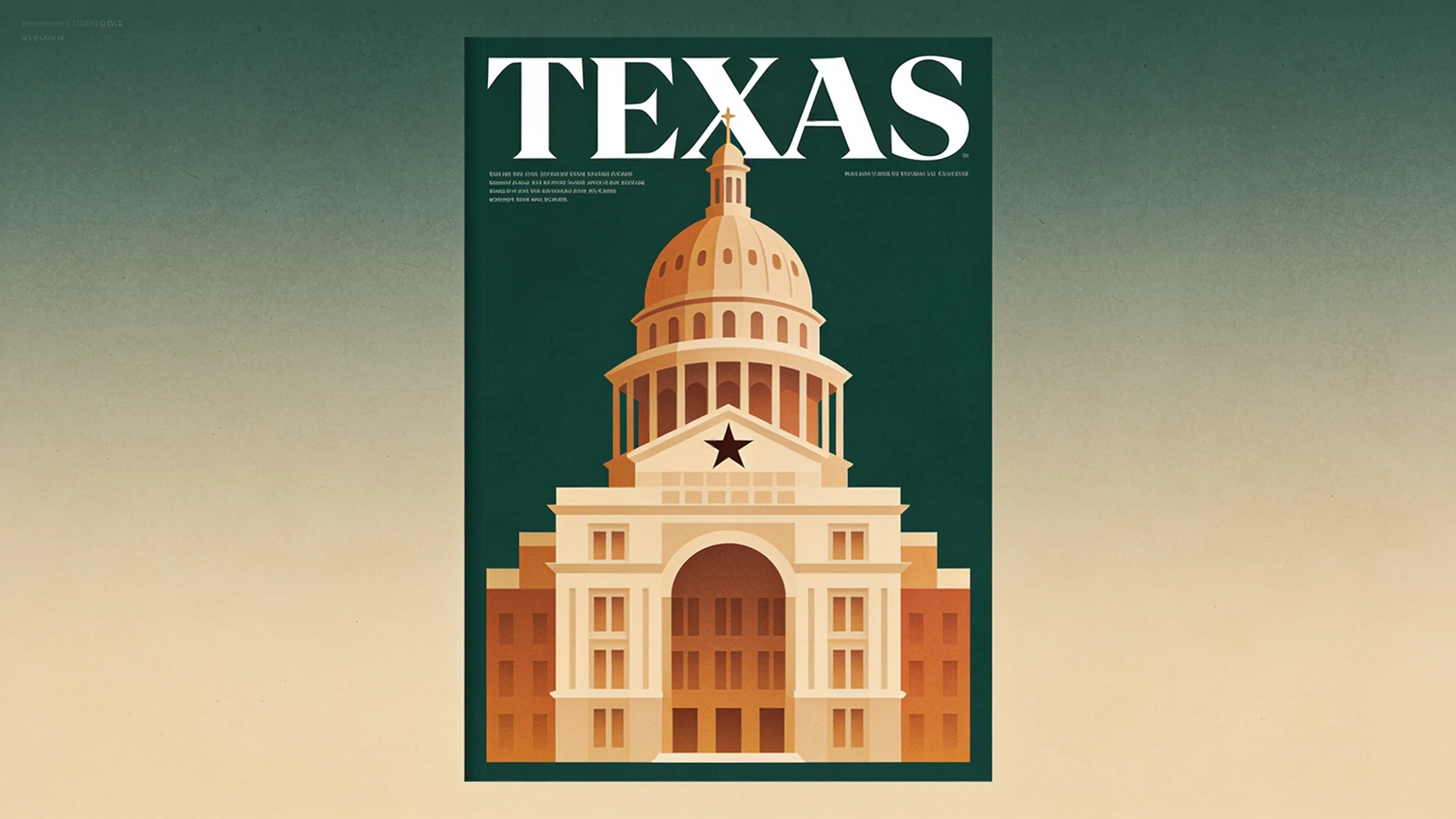 Geometric illustration of Travis County courthouse silhouette with Texas star emblem