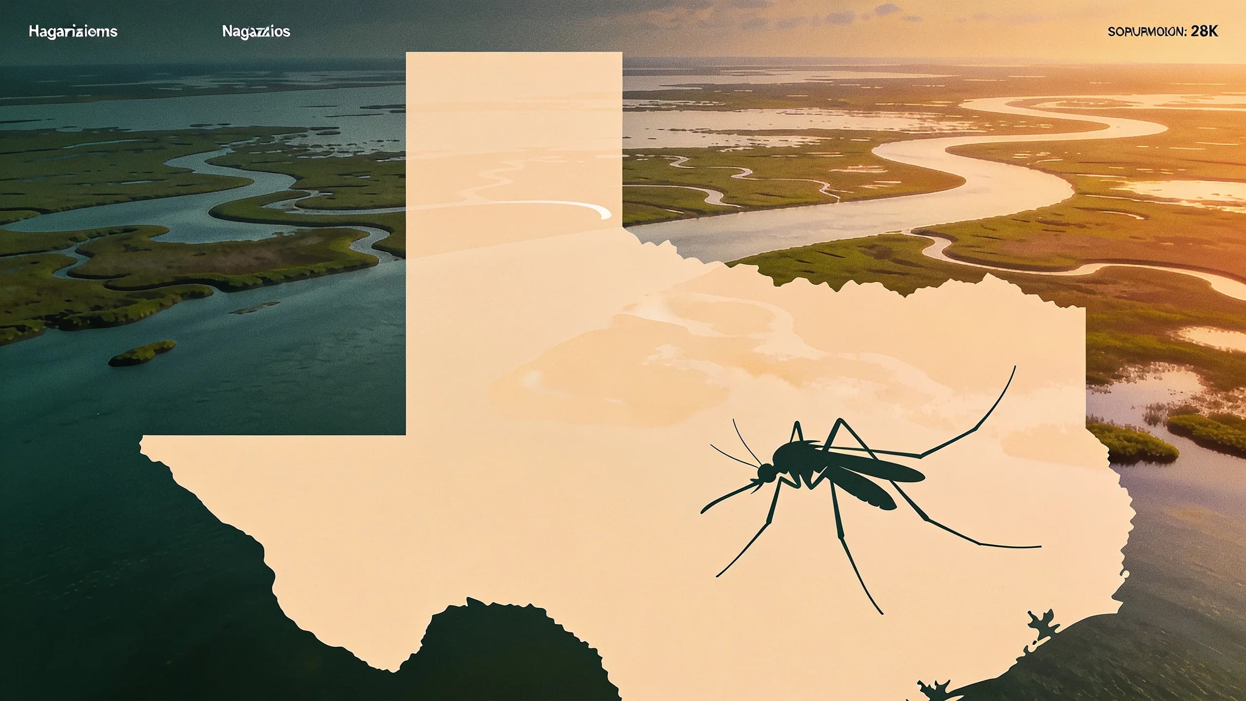 Aerial view of coastal Texas landscape with marsh wetlands where mosquitoes breed