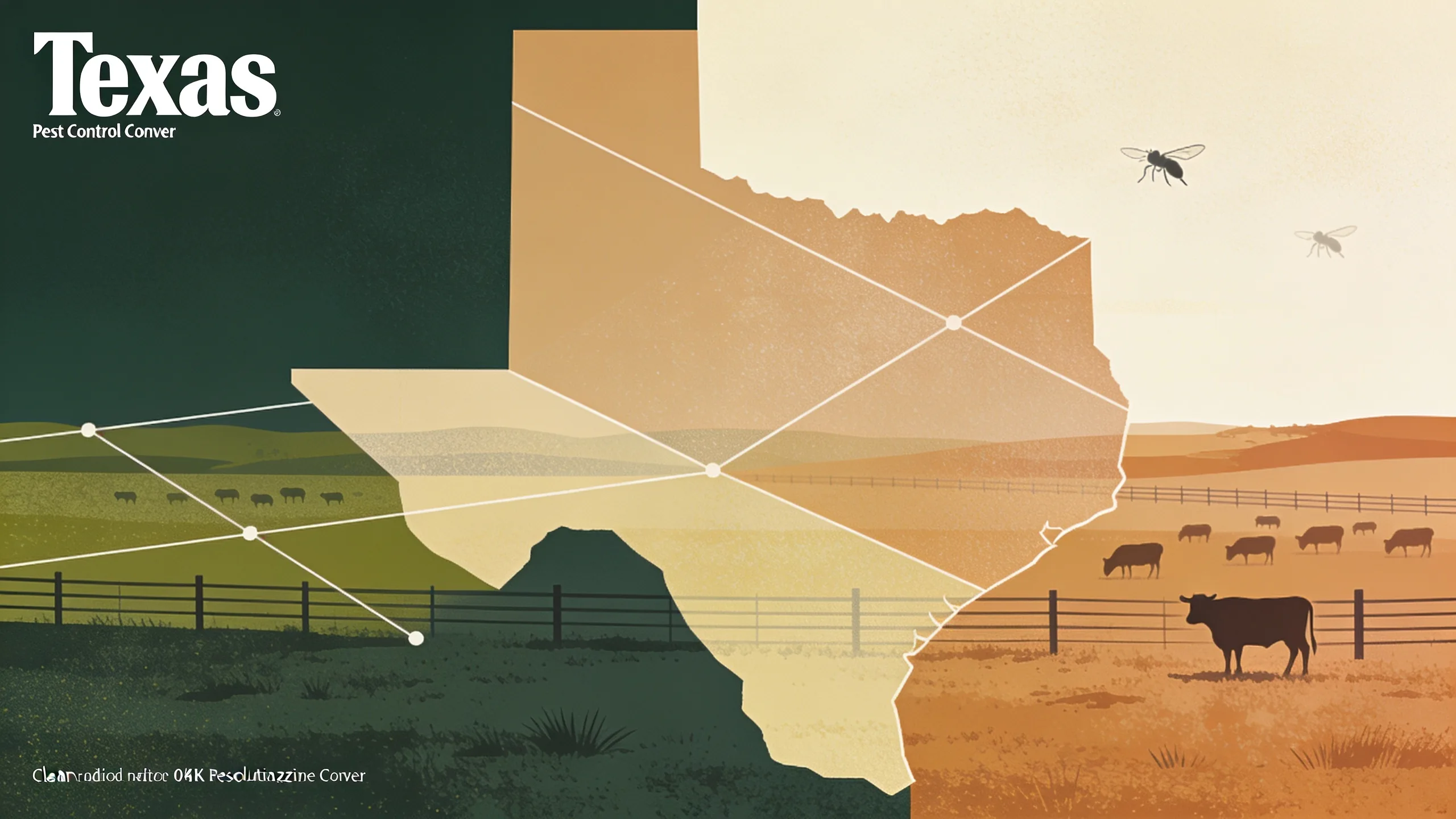 Abstract illustration of Texas livestock region with geometric patterns representing screwworm surveillance zones