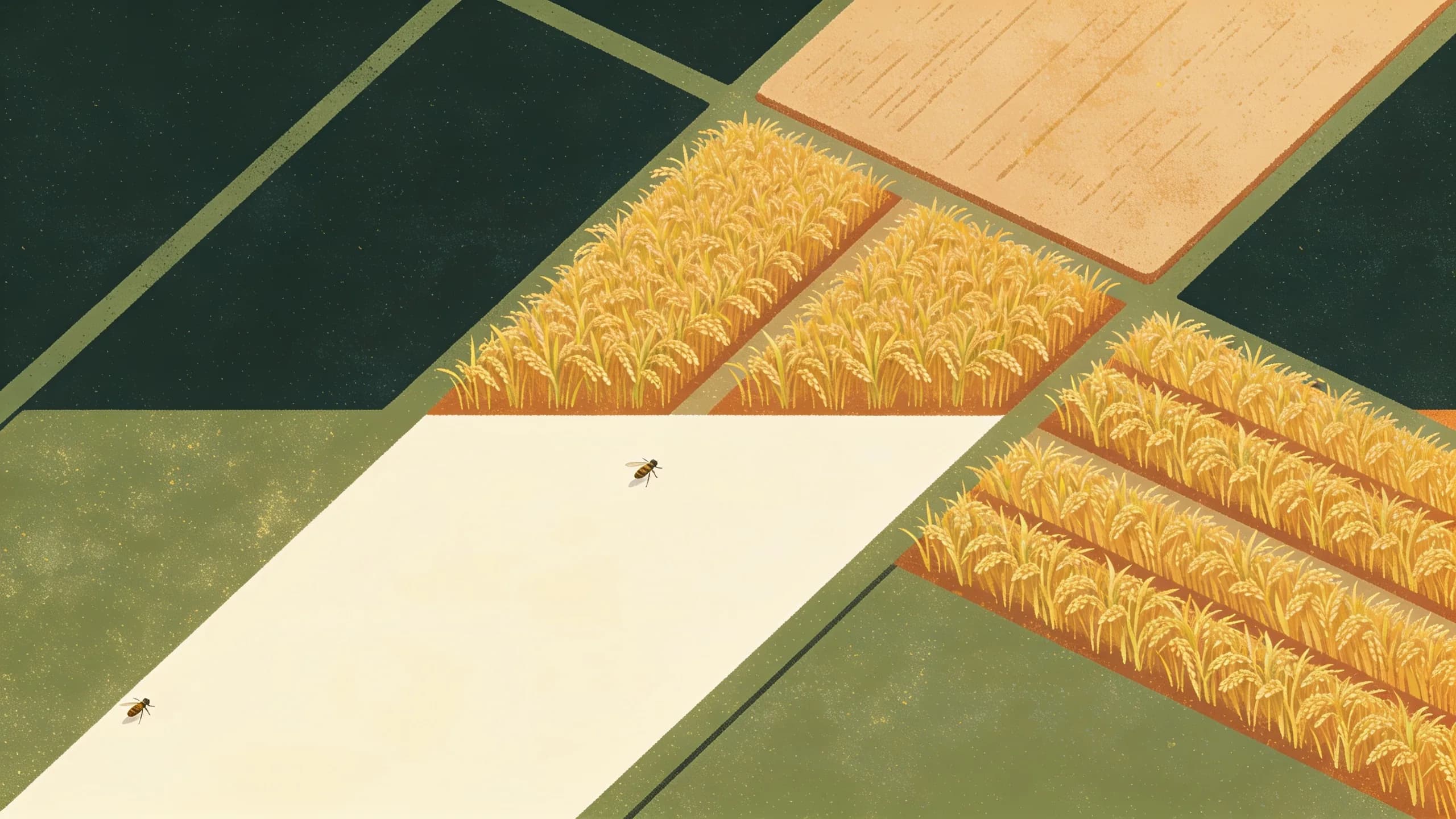 Golden rice fields during harvest in Southeast Texas with blue sky