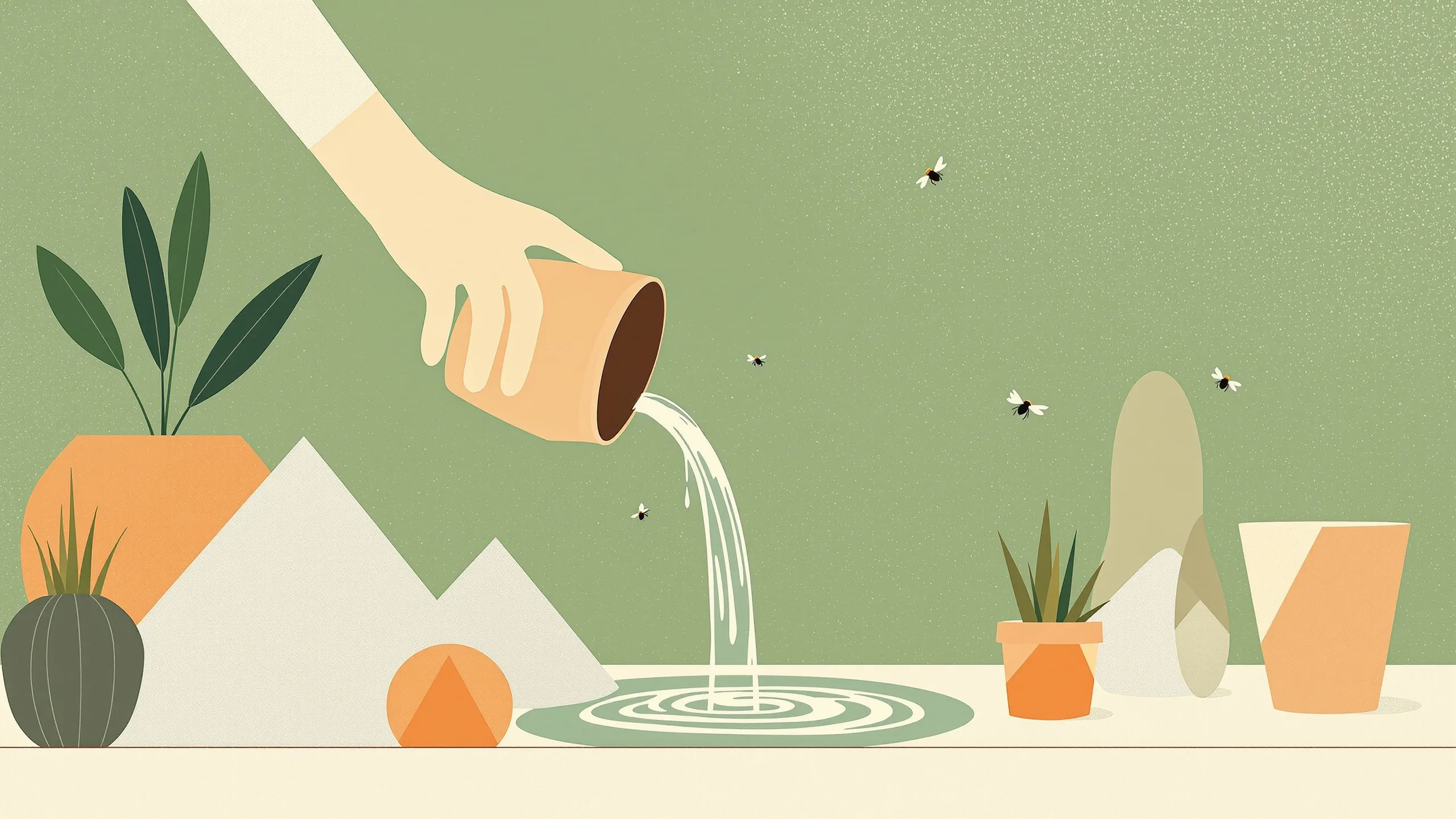 Dumping stagnant water from a flowerpot saucer in a Texas backyard to stop mosquito breeding